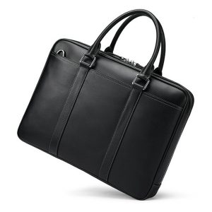 Black Leather Men's Briefcase Tote Bag