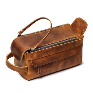Crazy Horse Leather Travel Toiletry Bag